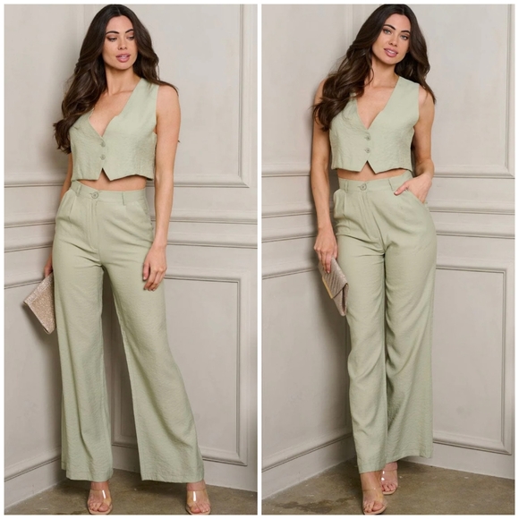 GALITA Sage Green 2-Piece Vest And Pants Set - Picture 2 of 7